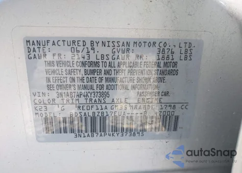2019 Nissan Sentra S z USA, uszkodzony, nr VIN 3N1AB7AP4KY373895